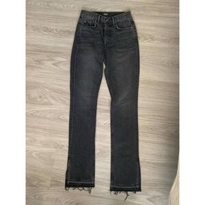 GRLFRND Black 100% Cotton Distressed Straight Slit Leg Jeans, size 24